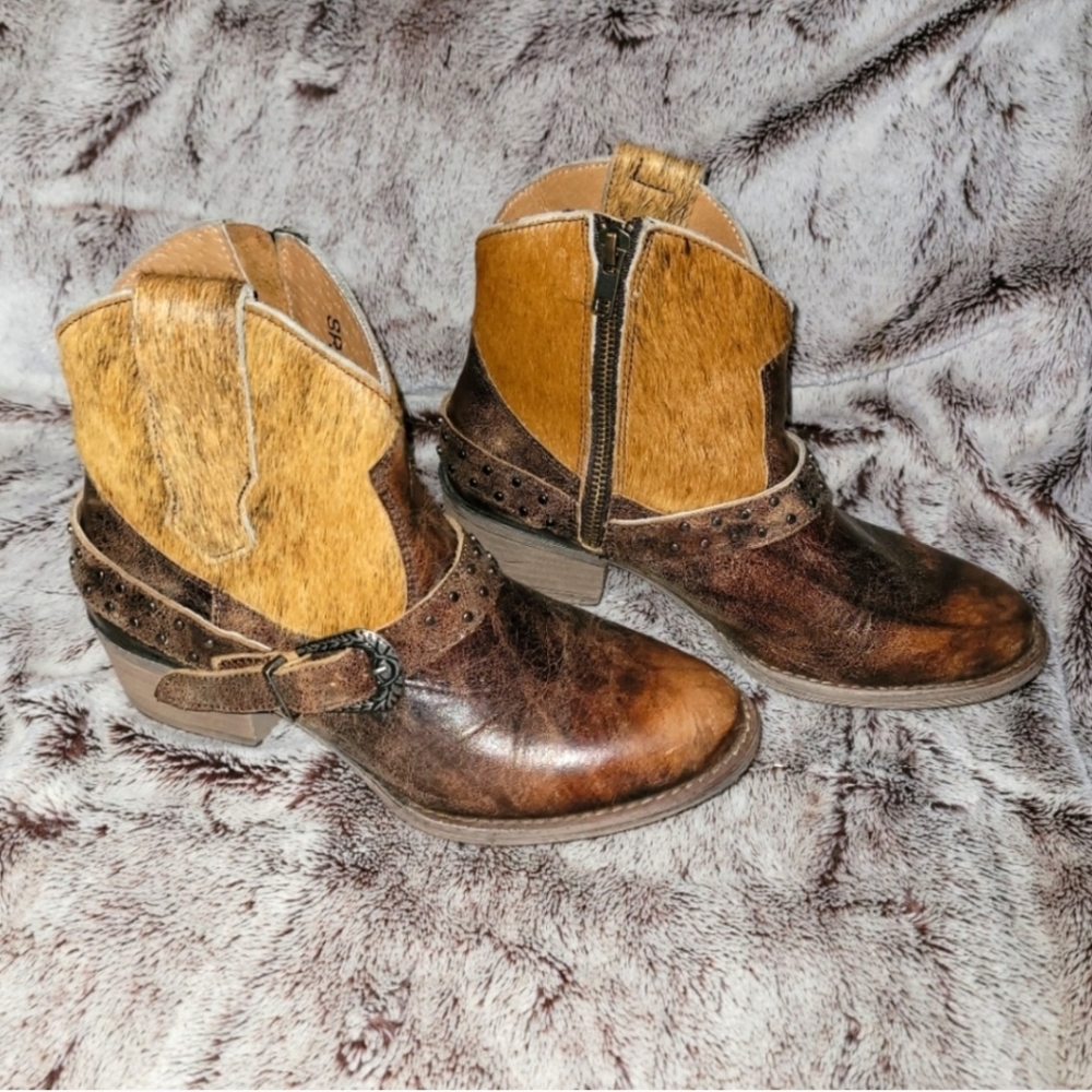 Brown cowhide ankle boots